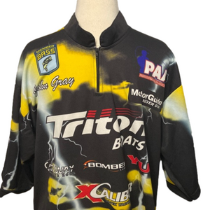 Triton Boats 1/4 Zip Short Sleeve Shirt Black Yellow Tie Dye Look  XL